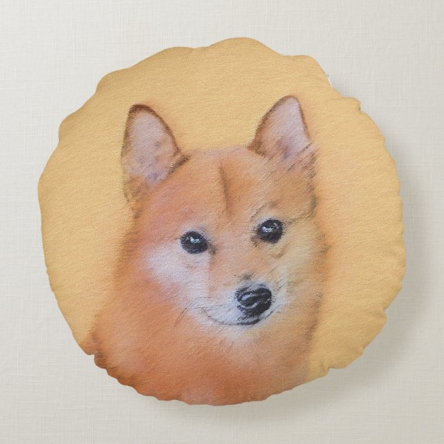 Finsk slitz-målning - Cute Original Hund Art Rund Kudde (Baksidan)