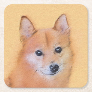 Finsk slitz-målning - Cute Original Hund Art Underlägg Papper Kvadrat