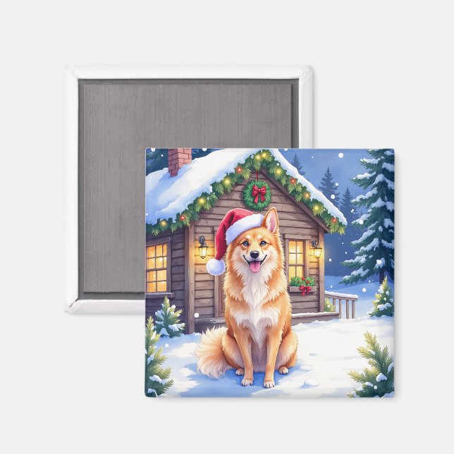 Finsk Spets Snöig Stuga Tomtehatt Jul Konst Magnet (Front/Back)
