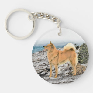 Finsk spitz vid Seashore Painting - Hund Art