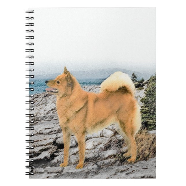 Finsk spitz vid Seashore Painting - Hund Art Anteckningsbok (Framsidan)