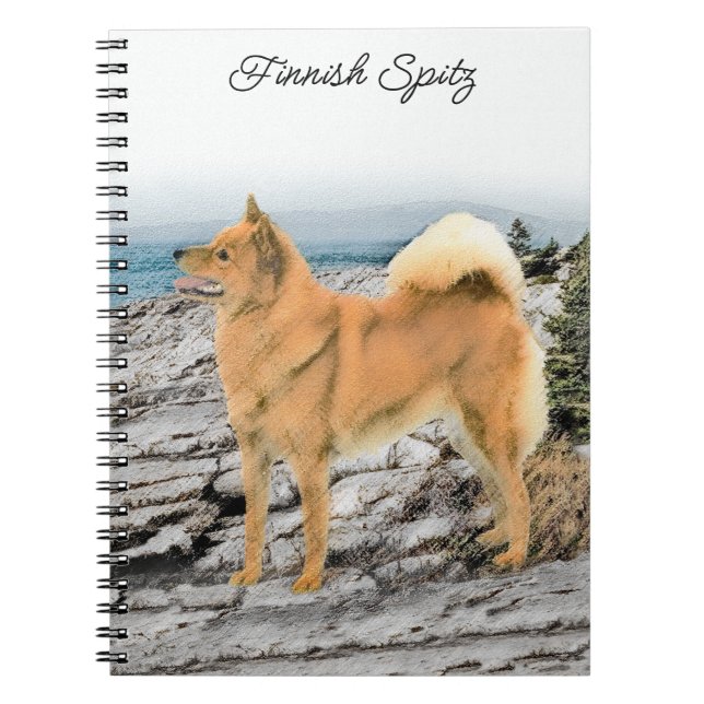 Finsk spitz vid Seashore Painting - Hund Art Anteckningsbok (Framsidan)