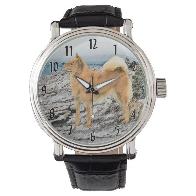 Finsk spitz vid Seashore Painting - Hund Art Armbandsur (Framsida)
