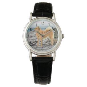 Finsk spitz vid Seashore Painting - Hund Art Armbandsur