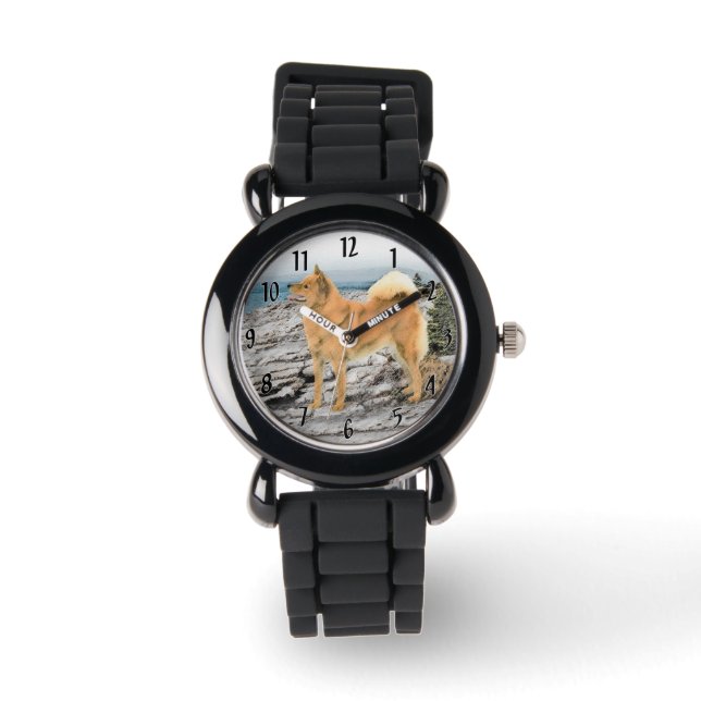 Finsk spitz vid Seashore Painting - Hund Art Armbandsur (Framsida)
