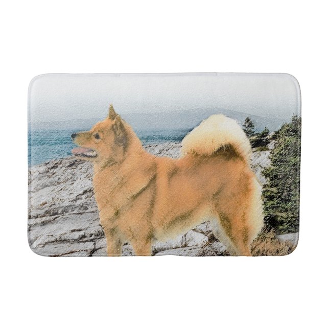 Finsk spitz vid Seashore Painting - Hund Art Badrumsmatta (Framsidan)