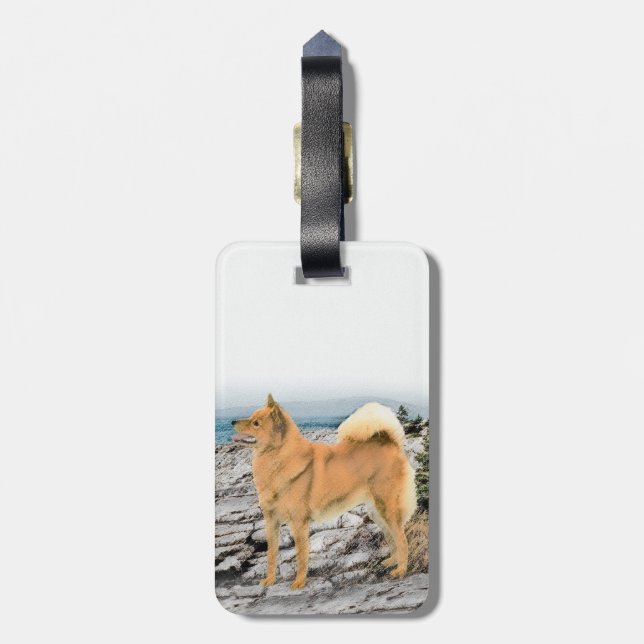Finsk spitz vid Seashore Painting - Hund Art Bagagebricka (Baksidan Lodrät)