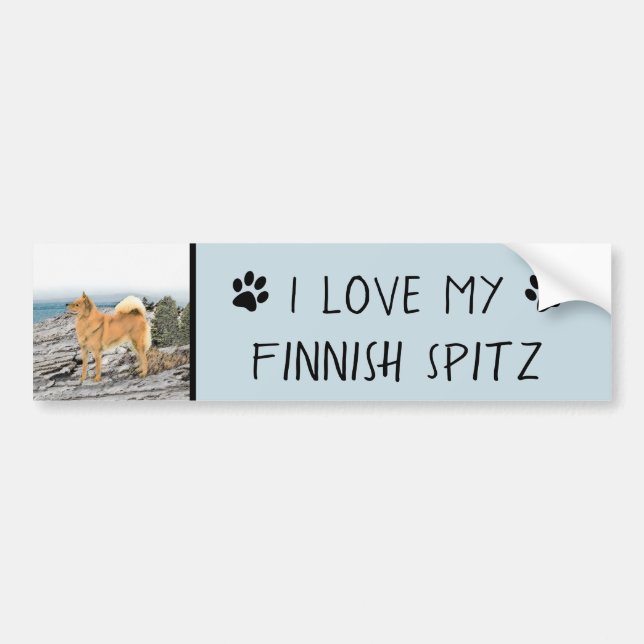 Finsk spitz vid Seashore Painting - Hund Art Bildekal (Framsidan)