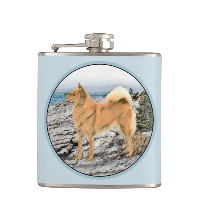Finsk spitz vid Seashore Painting - Hund Art Fickplunta (Framsidan)