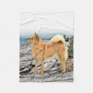 Finsk spitz vid Seashore Painting - Hund Art Fleecefilt