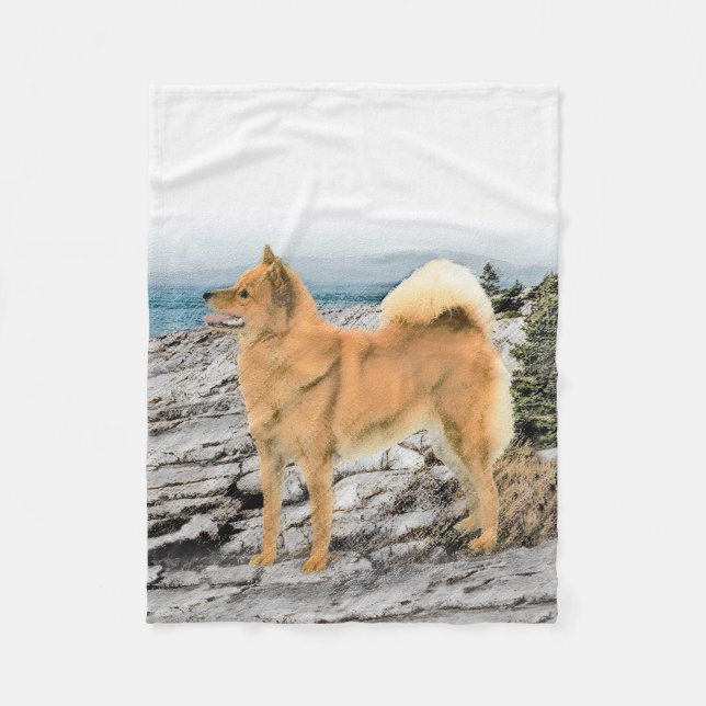 Finsk spitz vid Seashore Painting - Hund Art Fleecefilt (Framsidan)