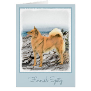 Finsk spitz vid Seashore Painting - Hund Art Hälsningskort