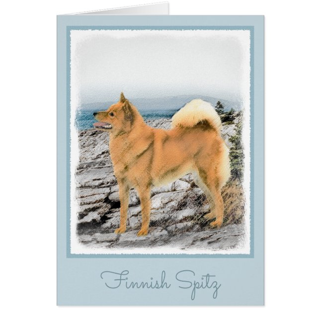Finsk spitz vid Seashore Painting - Hund Art Hälsningskort (Framsidan)