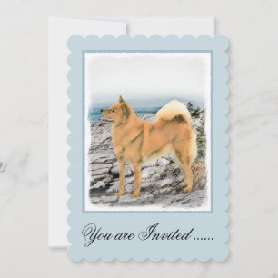 Finsk spitz vid Seashore Painting - Hund Art Inbjudningar