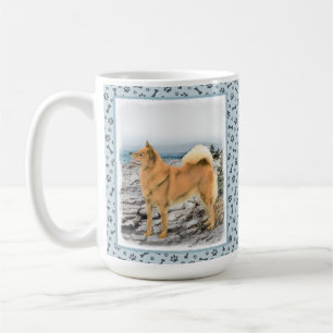 Finsk spitz vid Seashore Painting - Hund Art Kaffemugg
