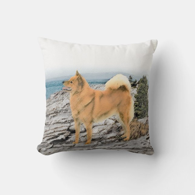 Finsk spitz vid Seashore Painting - Hund Art Kudde (Framsida)