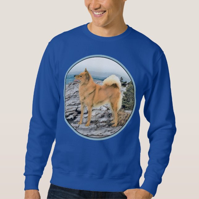Finsk spitz vid Seashore Painting - Hund Art Lång Ärmad Tröja (Framsida)