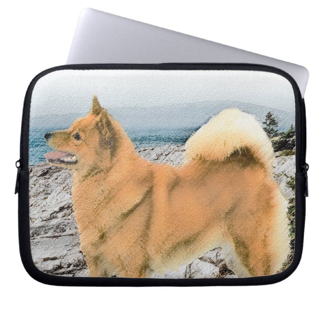Finsk spitz vid Seashore Painting - Hund Art Laptop Fodral (Framsidan)
