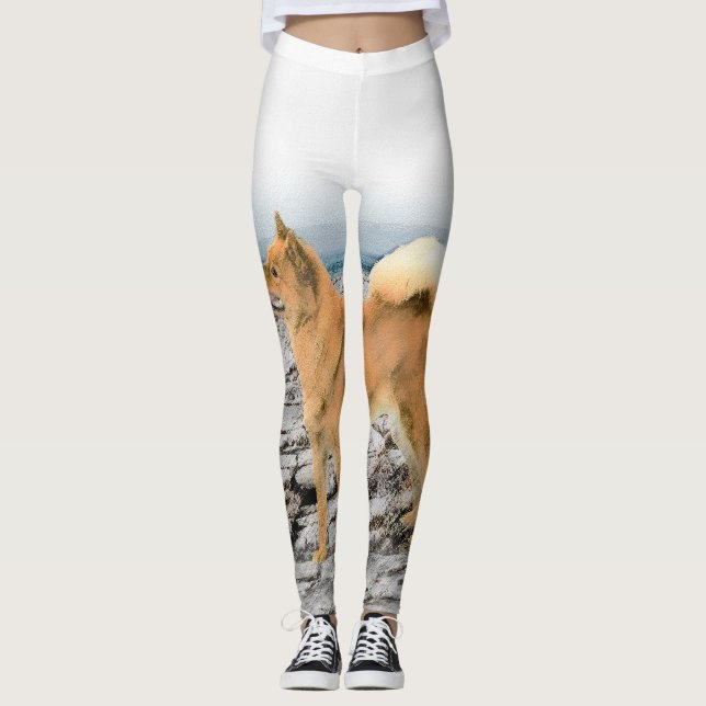 Finsk spitz vid Seashore Painting - Hund Art Leggings (Framsida)