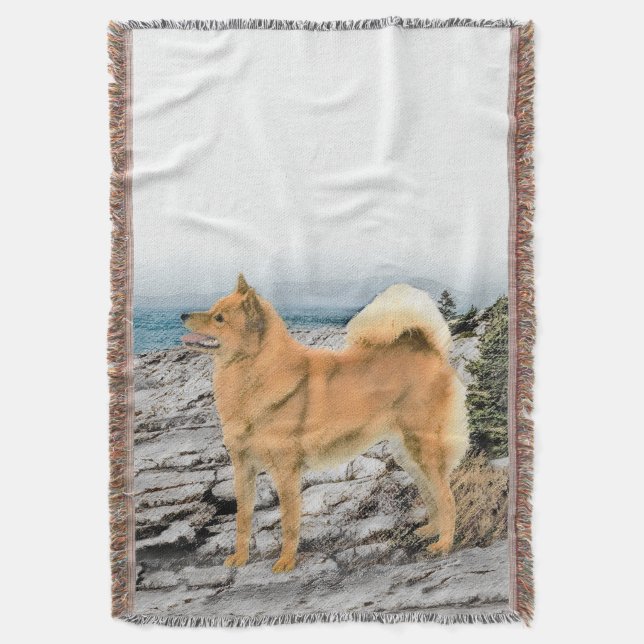 Finsk spitz vid Seashore Painting - Hund Art Mysfilt (Framsidan Vertikal)