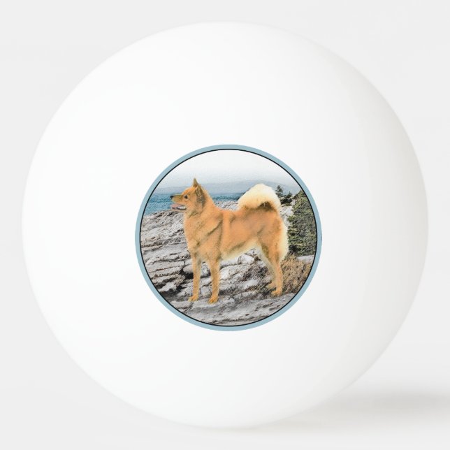 Finsk spitz vid Seashore Painting - Hund Art Pingisboll (Framsidan)