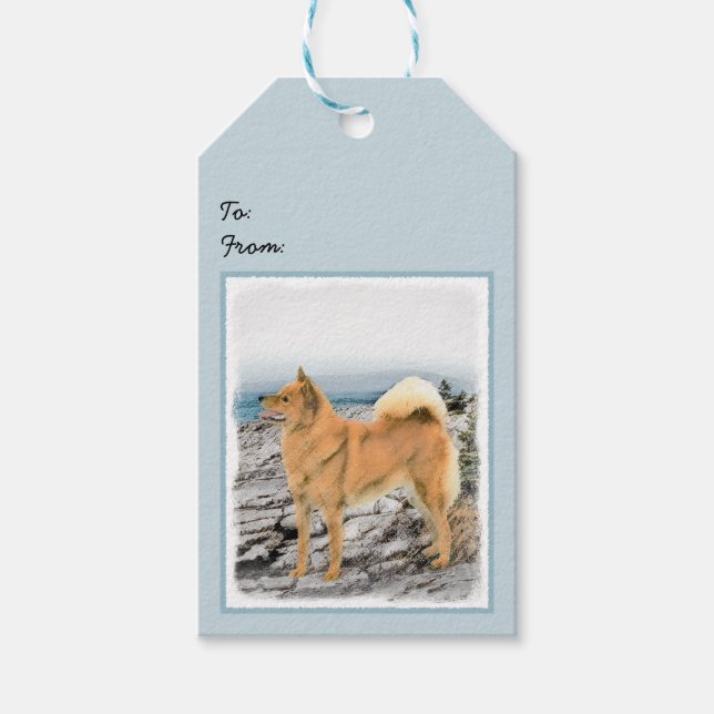 Finsk spitz vid Seashore Painting - Hund Art Presentetikett (Framsidan)