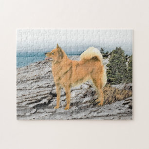 Finsk spitz vid Seashore Painting - Hund Art Pussel