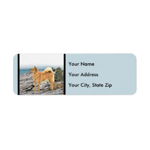 Finsk spitz vid Seashore Painting - Hund Art Returadress Etikett