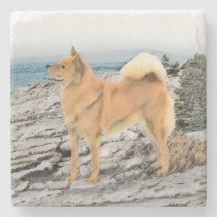Finsk spitz vid Seashore Painting - Hund Art Stenunderlägg