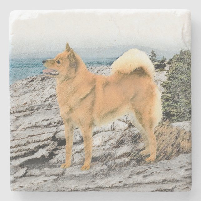 Finsk spitz vid Seashore Painting - Hund Art Stenunderlägg (Framsidan)