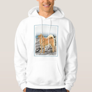 Finsk spitz vid Seashore Painting - Hund Art Sweatshirt Med Luva
