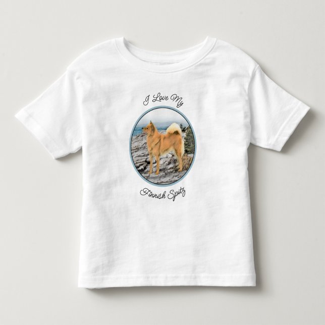 Finsk spitz vid Seashore Painting - Hund Art T Shirt (Framsida)