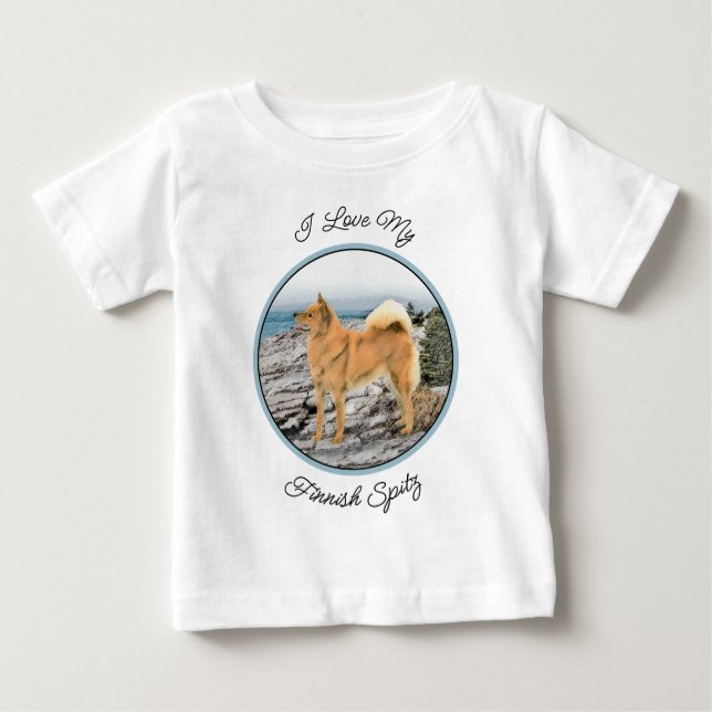 Finsk spitz vid Seashore Painting - Hund Art T Shirt (Framsida)
