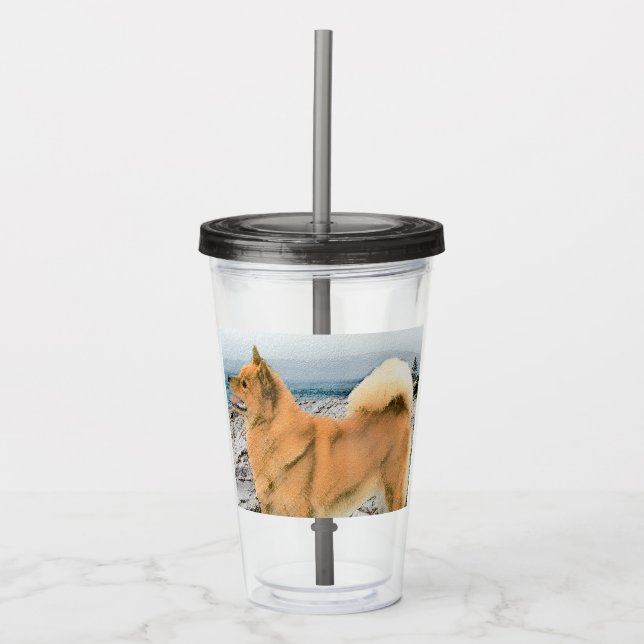 Finsk spitz vid Seashore Painting - Hund Art Take Away Mugg (Framsida)