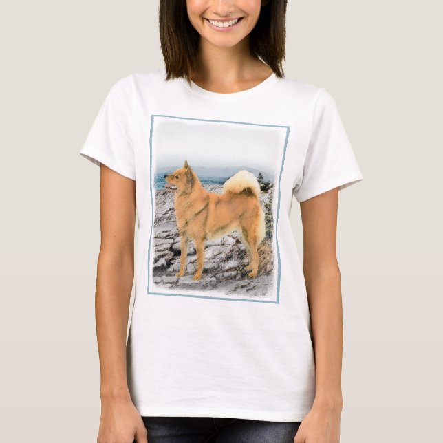 Finsk spitz vid Seashore Painting - Hund Art Tee Shirt (Framsida)