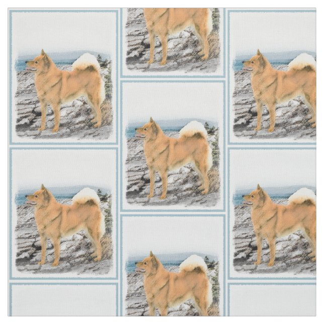 Finsk spitz vid Seashore Painting - Hund Art Tyg (Provkarta)