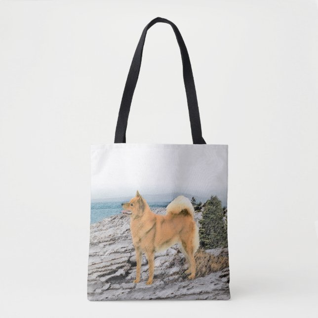 Finsk spitz vid Seashore Painting - Hund Art Tygkasse (Framsida)