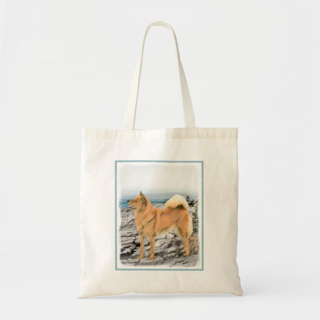Finsk spitz vid Seashore Painting - Hund Art Tygkasse (Framsidan)