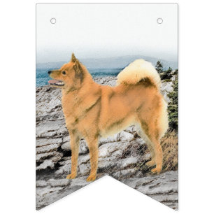 Finsk spitz vid Seashore Painting - Hund Art Vimplar