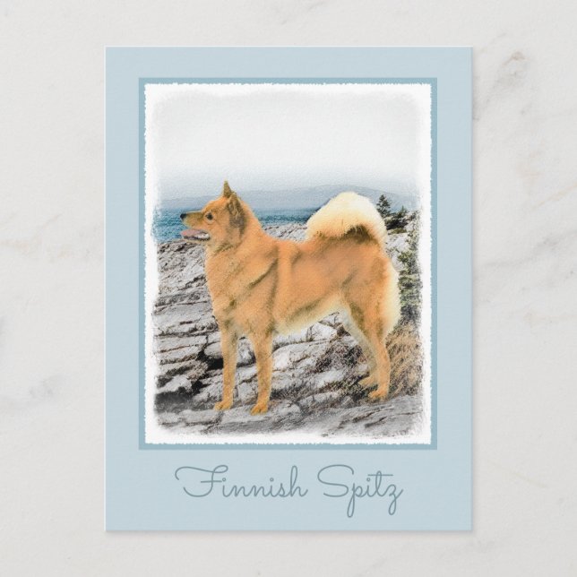 Finsk spitz vid Seashore Painting - Hund Art Vykort (Framsida)