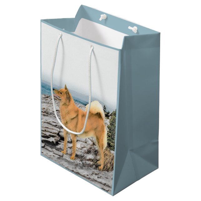 Finsk spitz vid Seashormålning - Hund Art (Framsidan Vinklad)