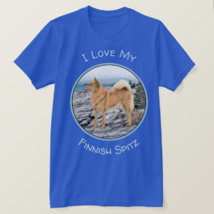 Finsk spitz vid Seashormålning - Hund Art T Shirt