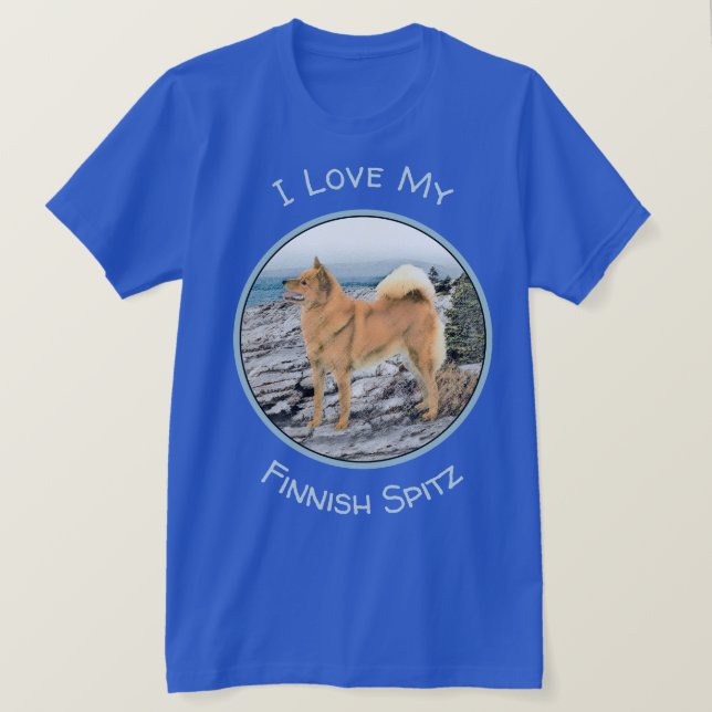 Finsk spitz vid Seashormålning - Hund Art T Shirt (Design framsida)