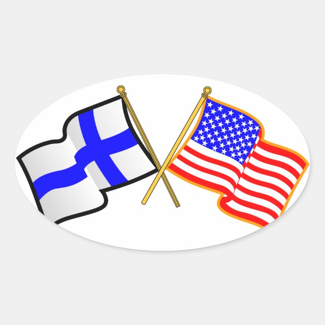 Finska amerikanska Flaggorna Ovalt Klistermärke (Framsida)