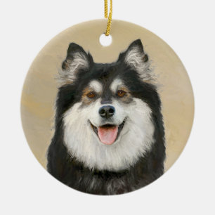 Finska apphund Painting - Cute Original Hund Art Julgransprydnad Keramik