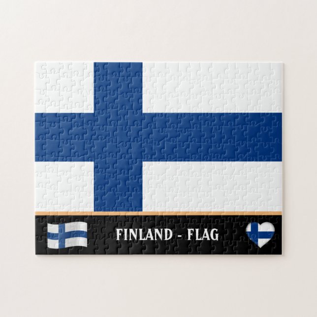 Finska Flagga och finska land / Finland Pussel (Horisontell)