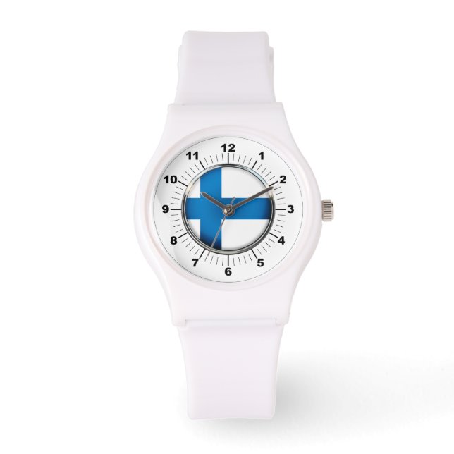 Finska Flagga Sporty White Silicon Watch Armbandsur (Framsida)