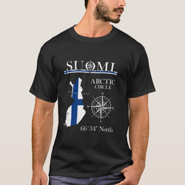 Finska Flagga Suomi Finska Arktiska cirkeln Äventy T Shirt (Framsida)
