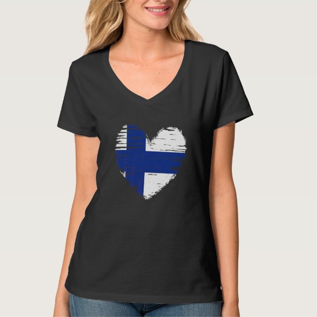 Finska Heart Finlands Flagga Pride T Shirt (Framsida)