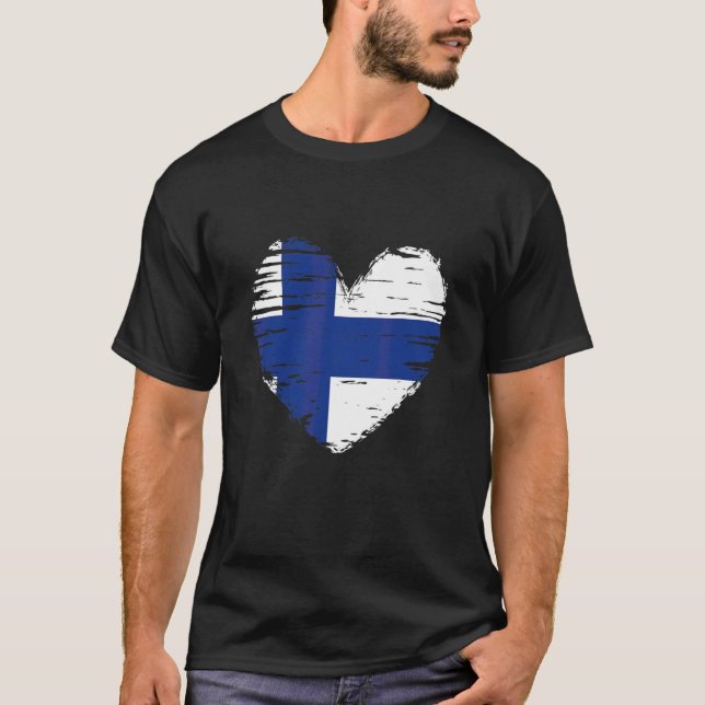 Finska Heart Finlands Flagga Pride T Shirt (Framsida)